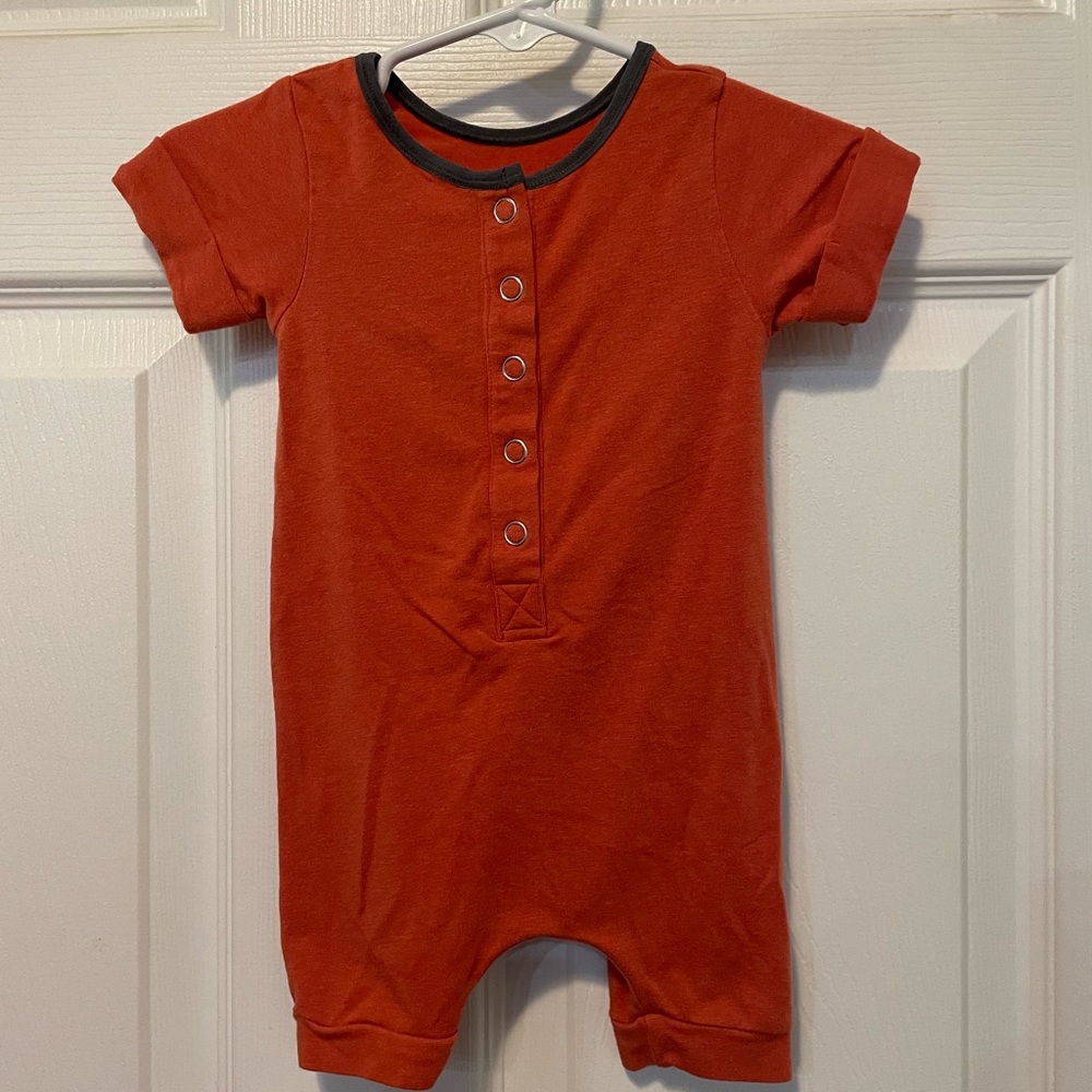 RAGS Rust Orange Short Sleeve Henley Baby Romper 3-6M